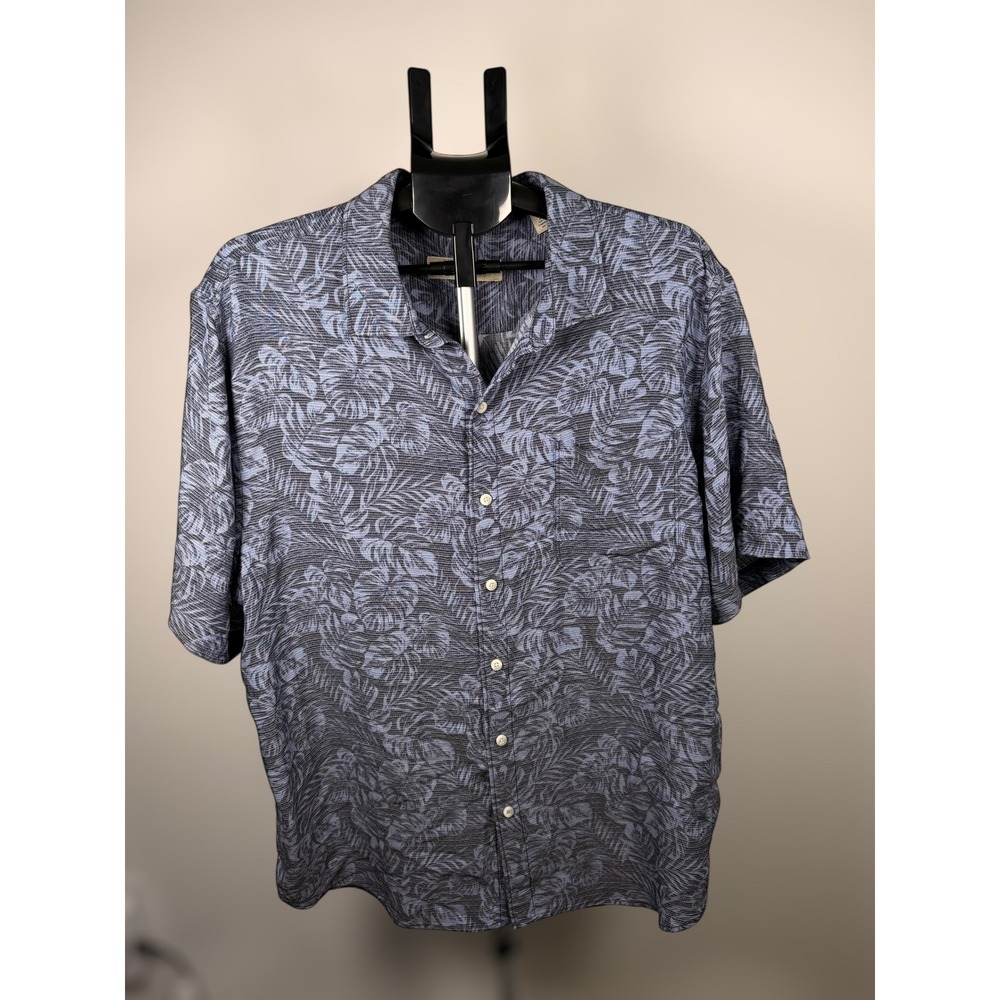 Tommy Bahama Mens XL Short Sleeve Button Down Shirt Tropical Leaf‎ Print Blue